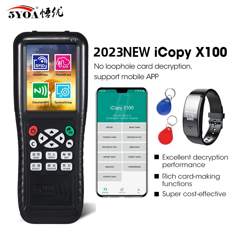 NFC Smart Card Reader Writer RFID Copier 125KHz 13.56MHz USB Fob Programmer Copy Encrypted Key With Voice Broadcast X100 