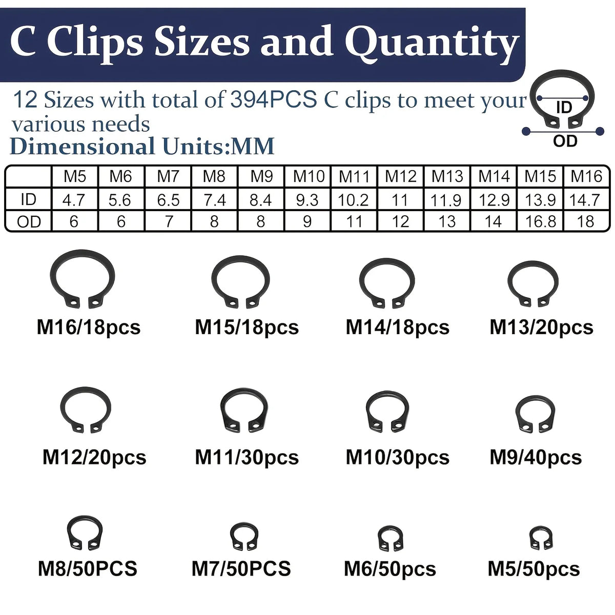 C-Clip and E-Clip Retaining Ring Assortment, 840 Pieces