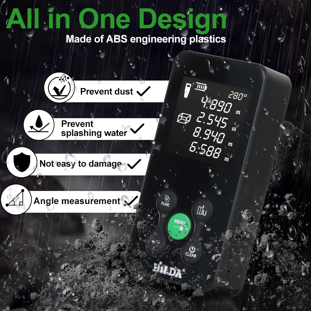 HILDA 50/100/120M Laser Rangefinder Red/Green Light Laser Distance Digital Tape Rechargeable and Measurable Angle Laser Measure 