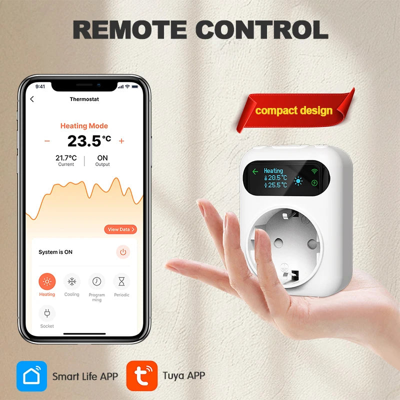 Tuya WIFI Digital Thermostat Socket 16A Outlet Plug Remote Temperature Controller Timer Switch Cooling Heating 3M NTC Sensor 