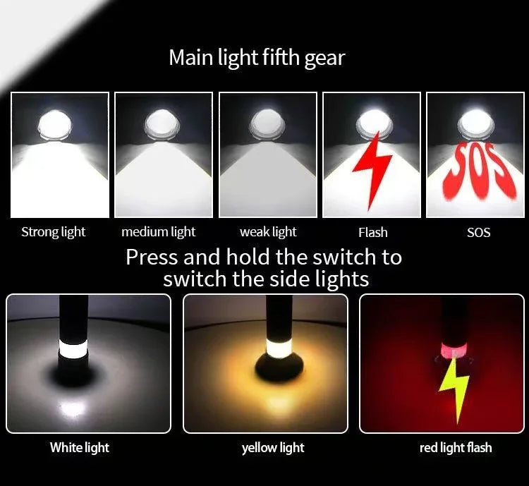 LED Handheld Flashlight Ultra-Bright 50000Lumens 12000mAh Rechargeable Battery Powerful Torch Zoomable Tactical Lantern