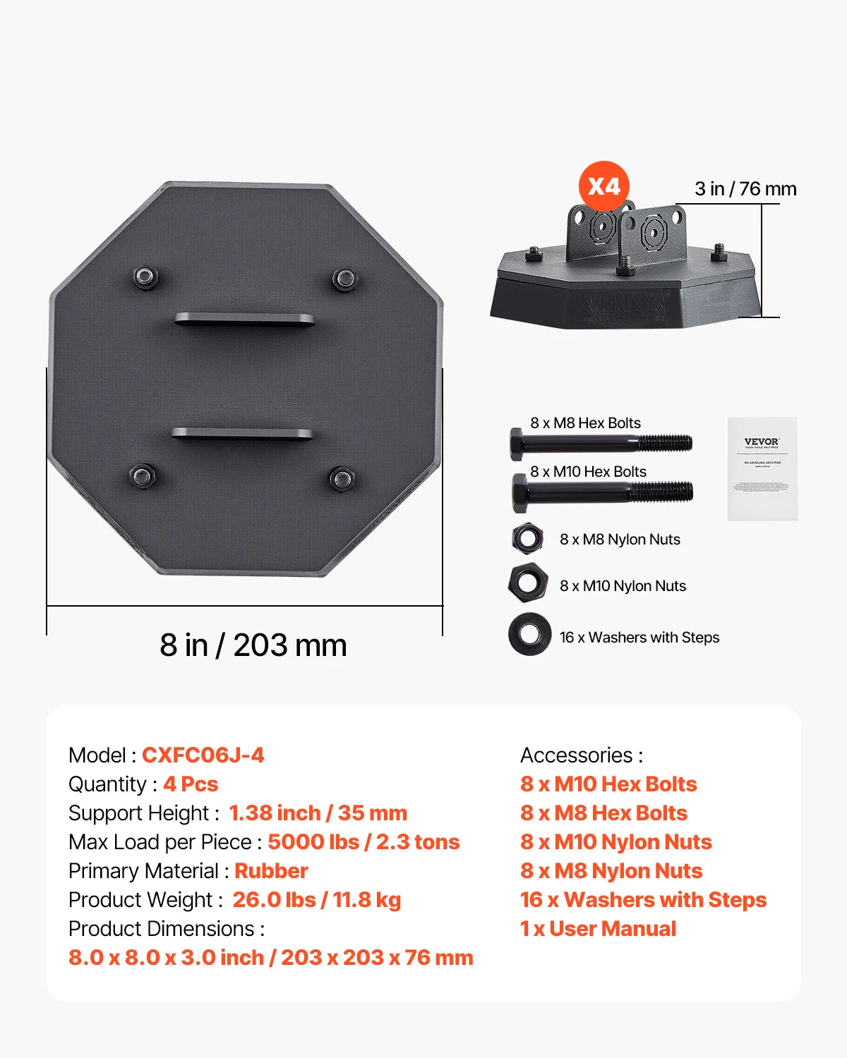RV Leveling Pads 4-Pack Rubber Jack Pads for Stable Parking