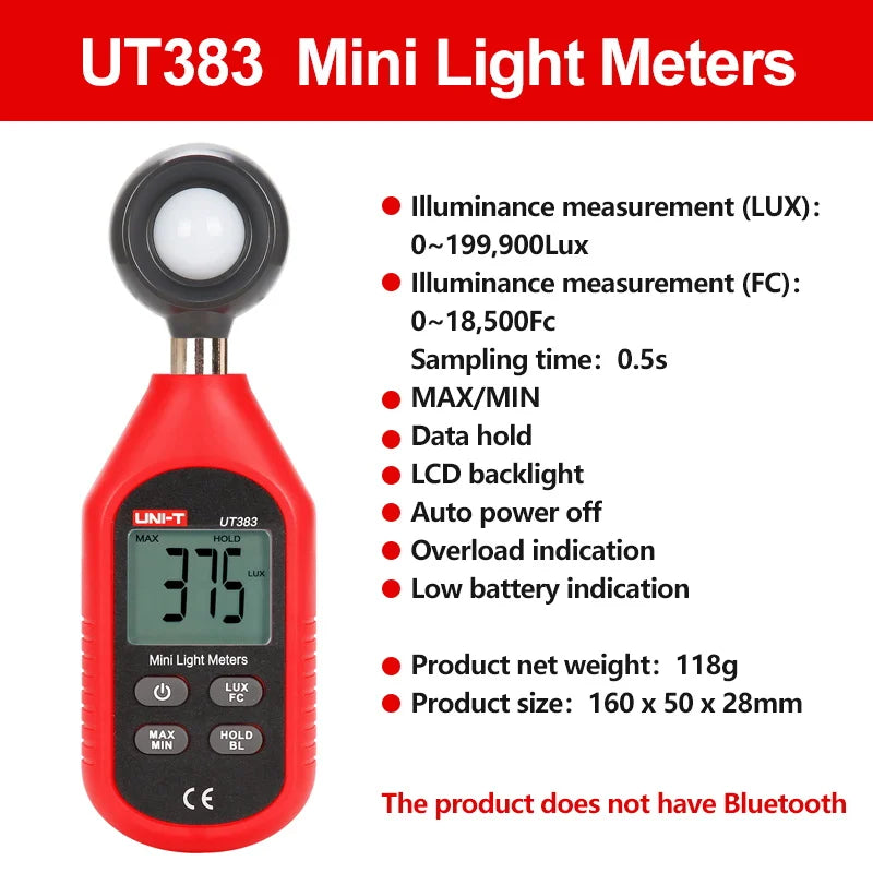 UT383 ja UT383BT Digitaalinen Valaistusmittari