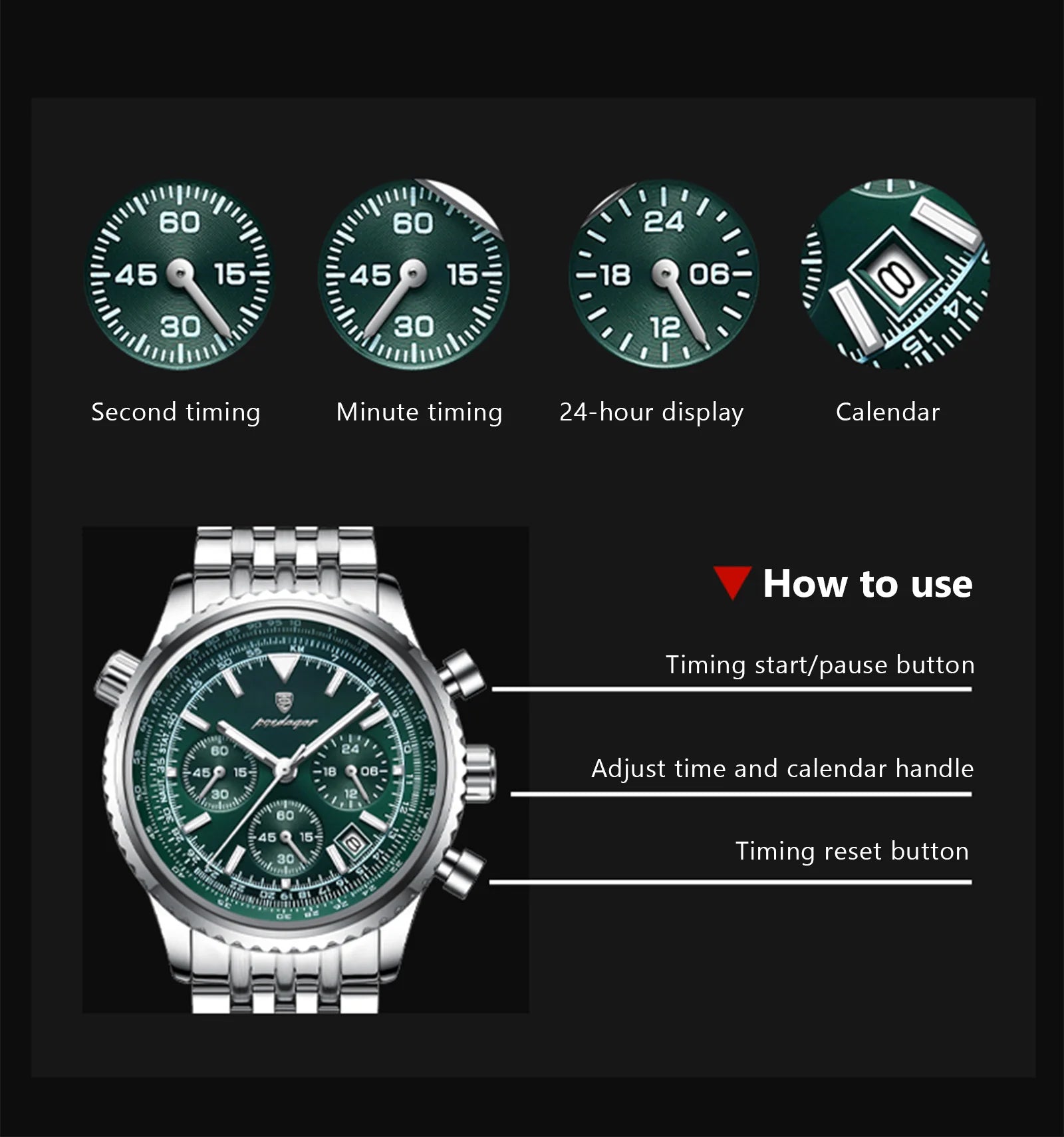 POEDAGAR Luxury Watches For Men Date Chronograph Stainless Steel Man Watch Waterproof Luminous Sport Military Men's Quartz Watch 