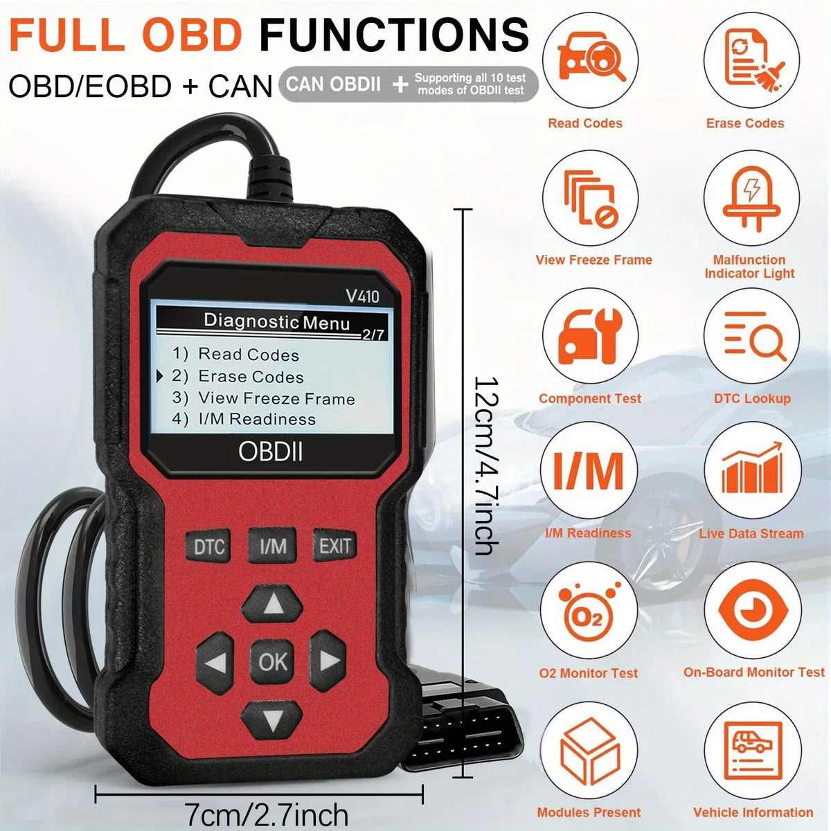 Scanner auto OBD2 unealtă de diagnosticare, recunoaștere a defecțiunilor motorului. Diagnostichează toate vehiculele cu protocol OBD din 1996 și ulterior