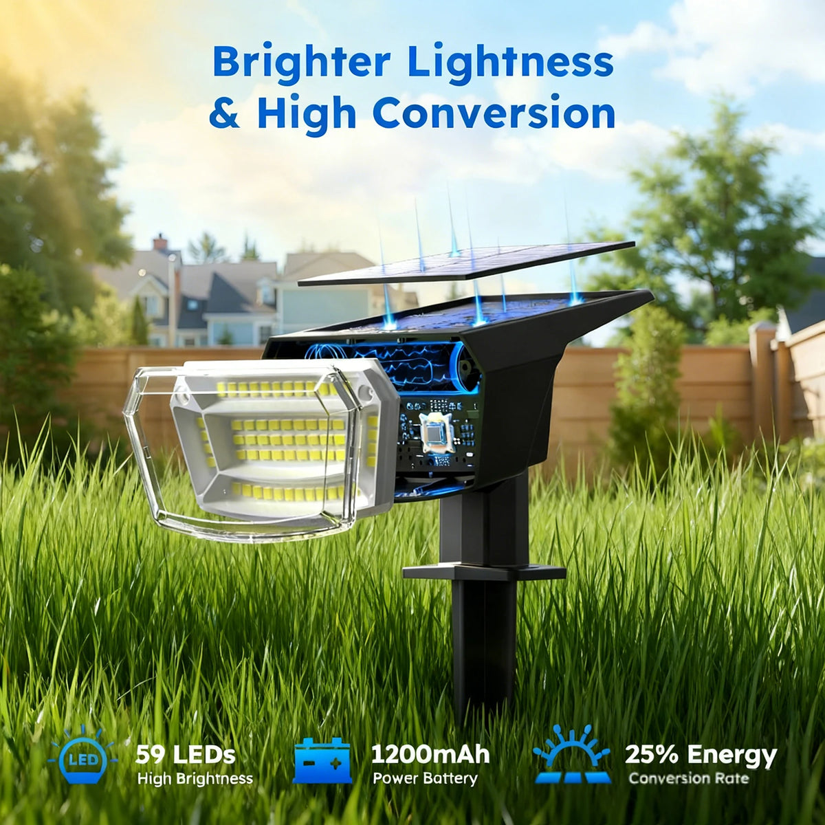 59/72 LED Lampes solaires d’extérieur étanches IP65, 3 modes d’éclairage, projecteurs paysagers à énergie solaire pour la décoration de cour extérieure