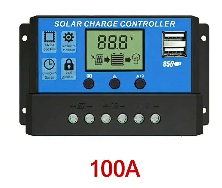 Solar Charge Controller 10A to 100A LCD Display Dual USB Auto Regulator for Solar Panel Battery System Charging