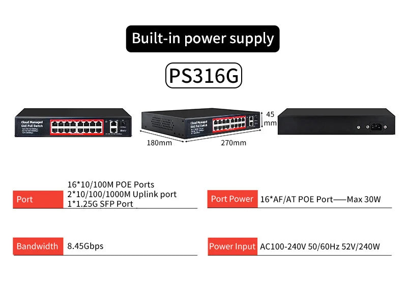 STEAMEMO Cloud-managed POE Switch 4/8/16 Port 48V Active POE Desktop 100/1000Mbps SFP APP Control Switch Pulg And Play IP Camera 