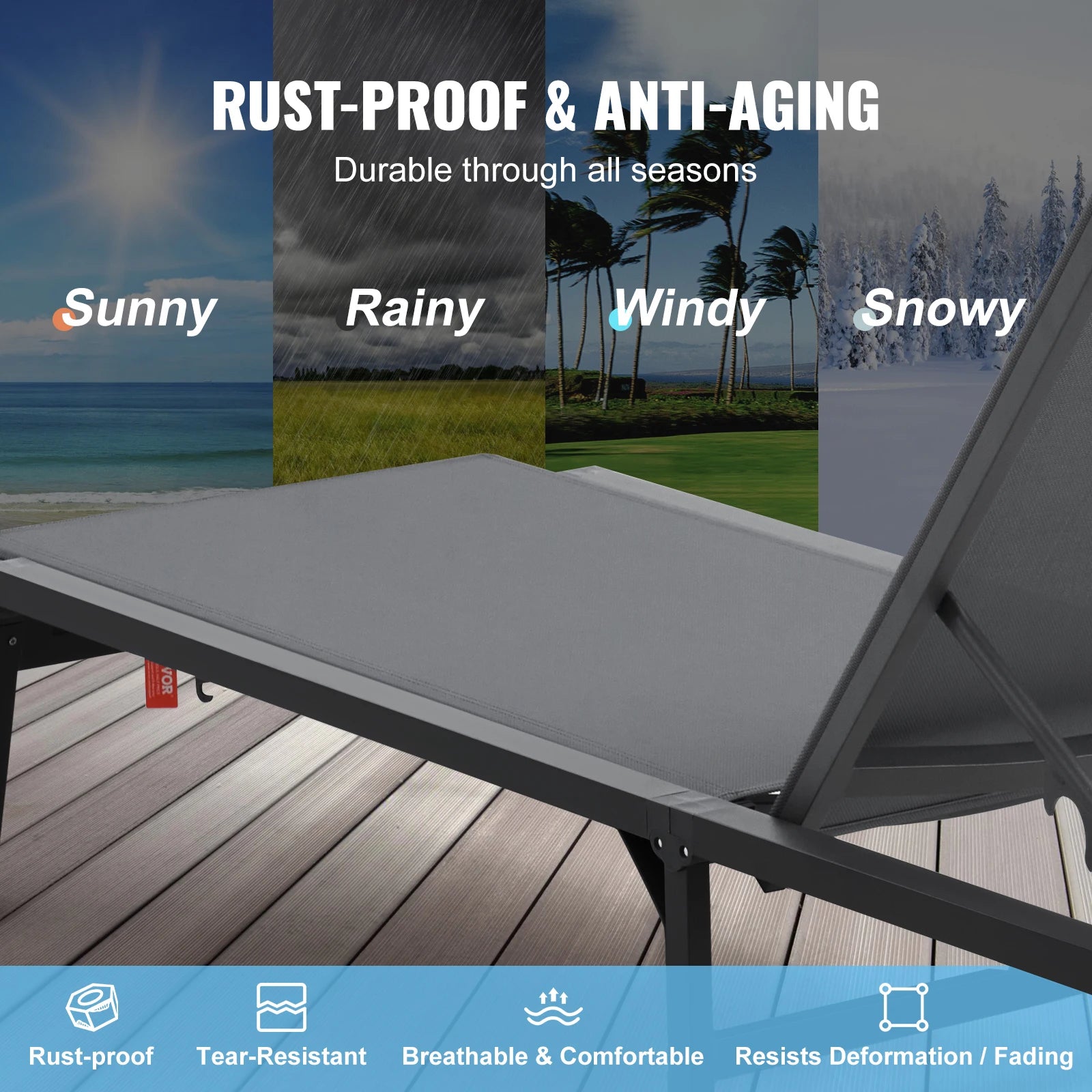 SucceBuy Chaise Lounge Chair Outdoor Aluminum Patio LoungeFolding Pool Lounge Recliner Full Flat for Patio Beach Pool Dark Grey