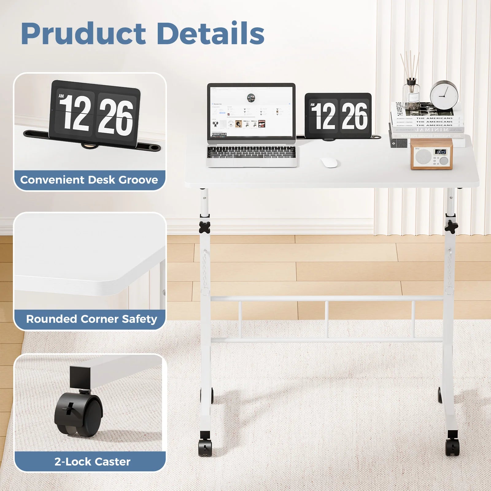 Adjustable Mobile Standing Desk with Locking Wheels for Home Office