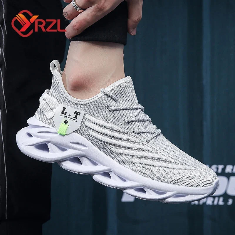 YRZL Men Sports Running Black Jogging Shoes Casual Sneakers Outdoor Breathable Mesh Women Light Shock-absorption Black Tennis 