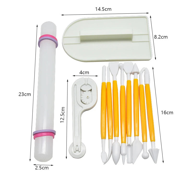 11pcs/set Baking Tools Cake Household DIY Kitchen Tool  Paste Scraper Smoother Adjustable Fondant SpatulasRolling Pin TMZ