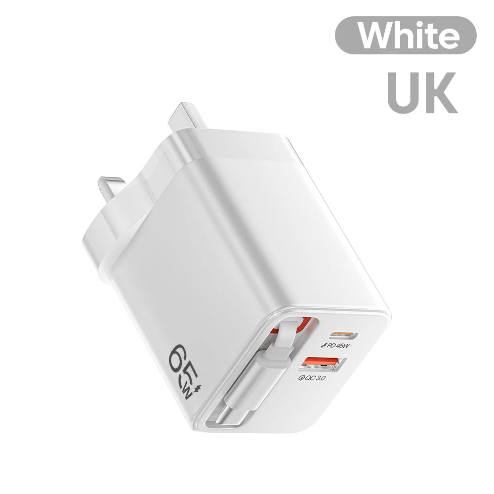 USB Wall Charger with Retractable USB-C Cable