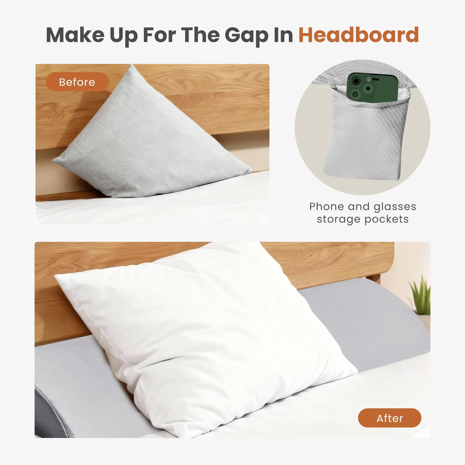 JHK Headboard Wedge Pillow Memory Foam Pillow Ergonomic Neck Pillow Ventilated Cooling Bed Pillow with Removable Washable Cover