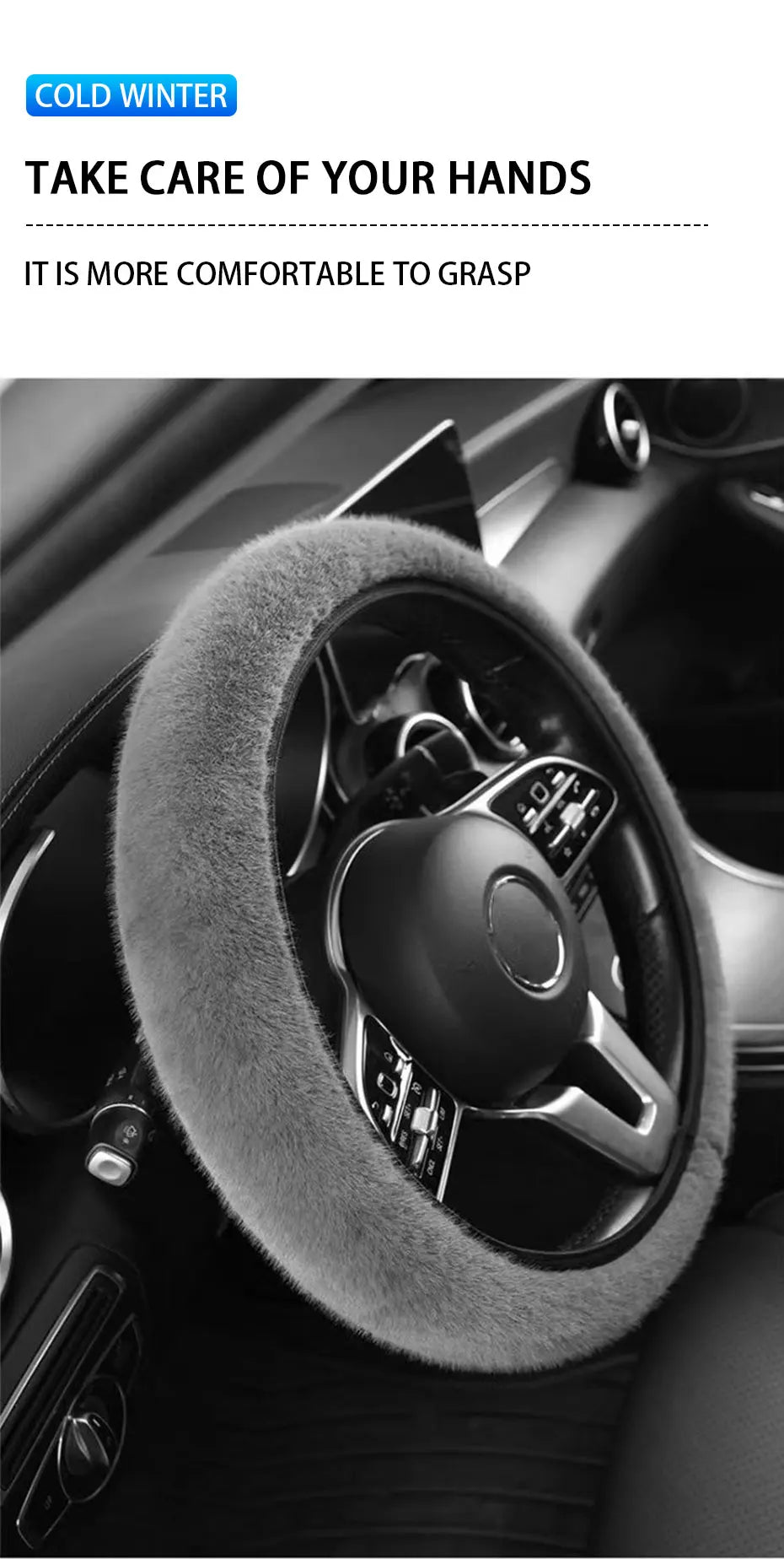 SEAMETAL Winter Warm Steering Wheel Cover Soft Plush Steer Cover Flexible Anti Slip Full-Wrapped Steering Protector for 37-39cm