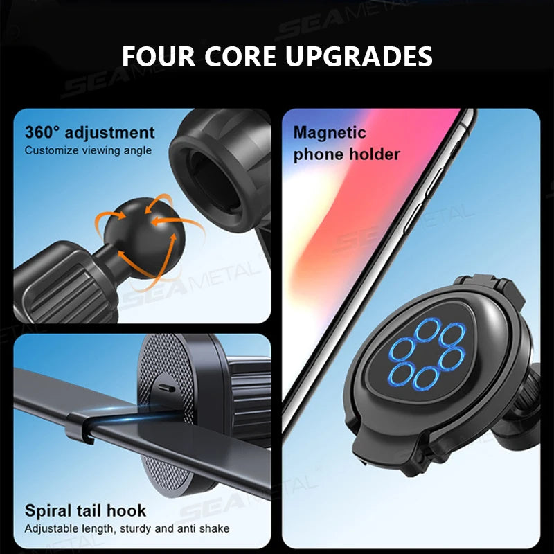 SEAMETAL 2 in 1 Car Phone Holder with Foldable Cup Holder 360-Degree Rotation Air Vent Magnetic Phone Mount Stable Drink Holder