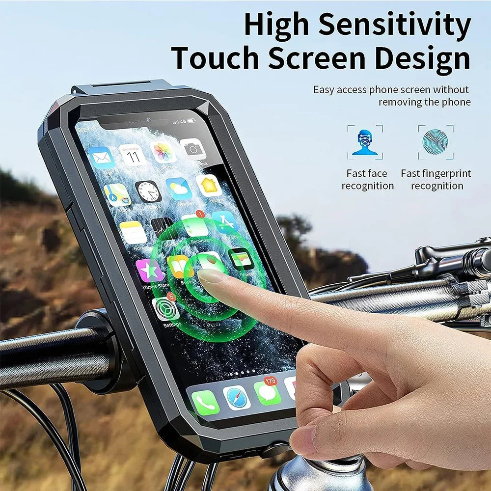 Enclosed Touch-Screen Bike Phone Holder, 360 Rotation