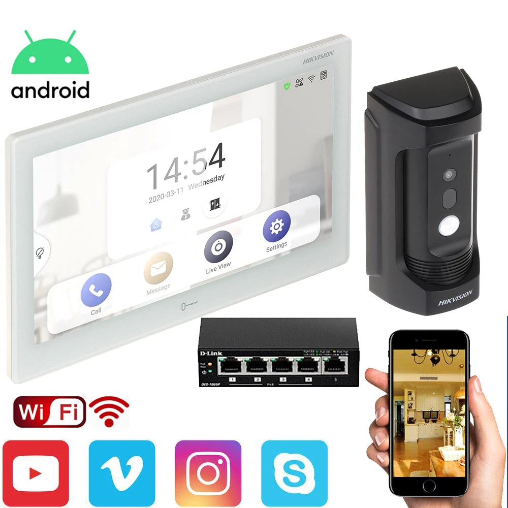 Original hikvision 10 inch android monitor DS-KH9510-WTE1 DS-KV6113-WPE1(C) DS-KB8113-IME1-IME1 POE wifi  Video intercom kit hikvision