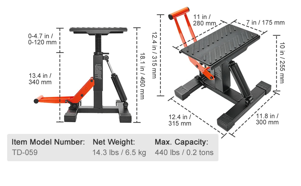 Γρύλος Ανύψωσης Μοτοσυκλέτας 440lb Υδραυλικός Γρύλος για Dirt Bike