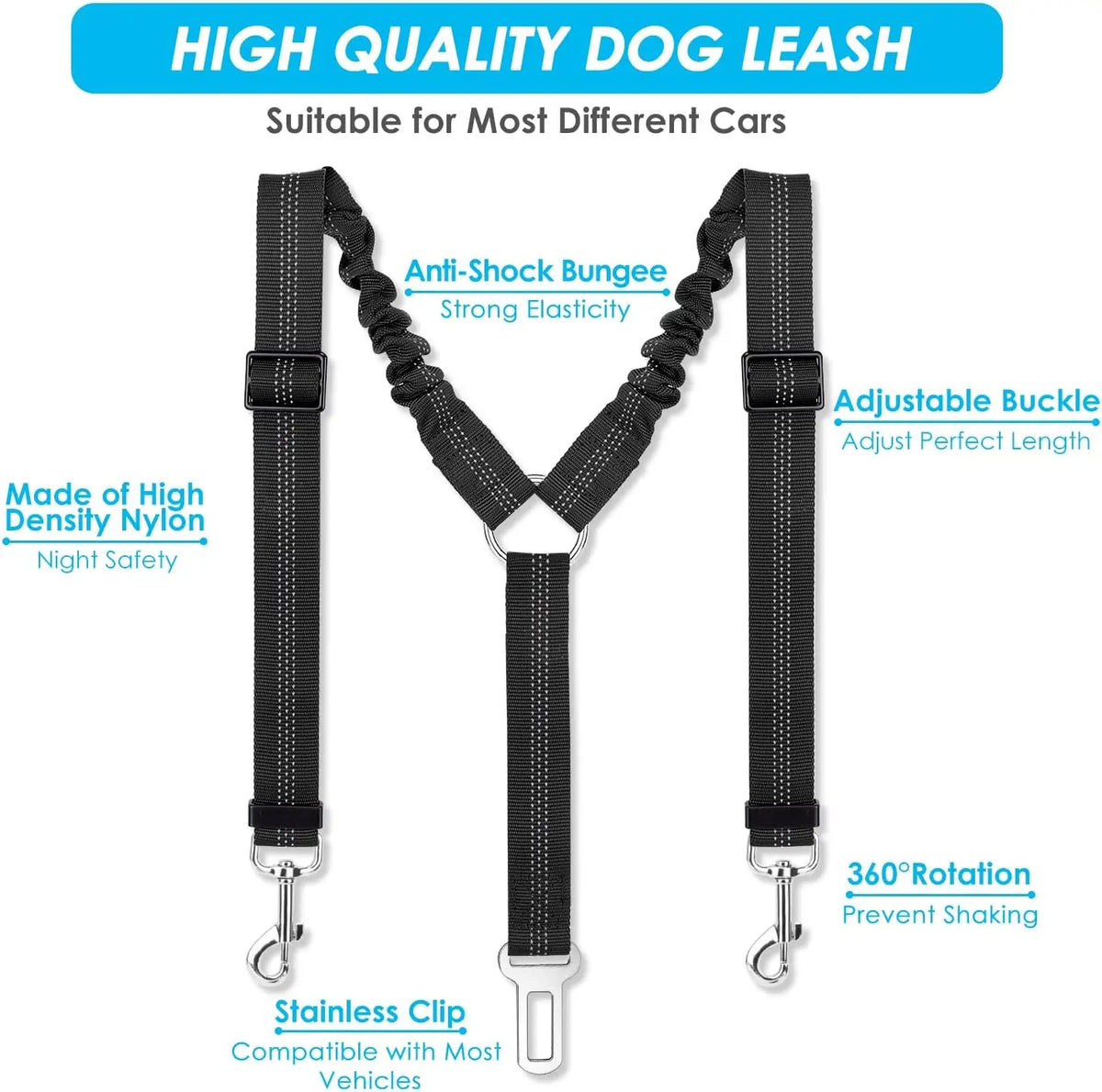 Cinturón de seguridad ajustable para dos perros con correas elásticas