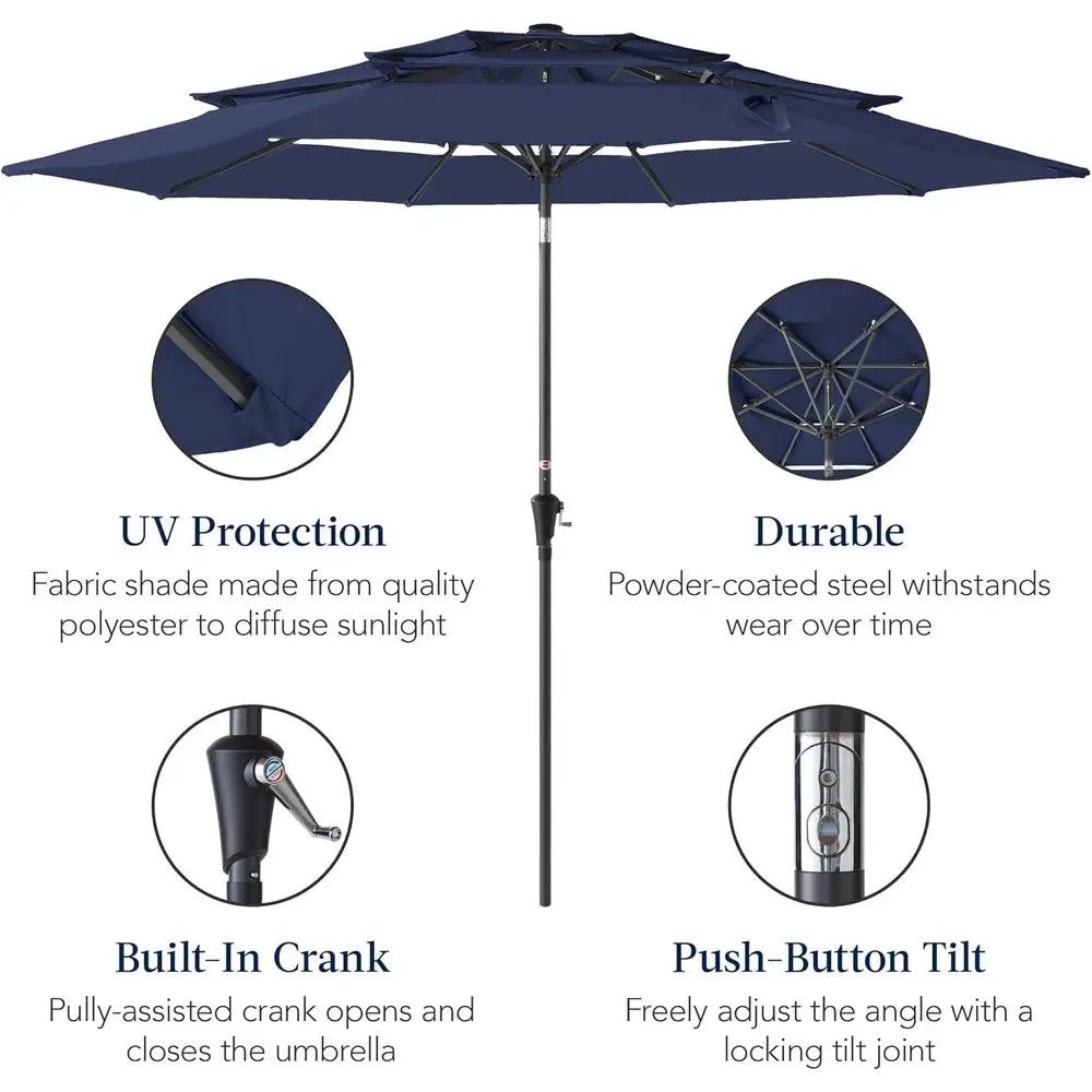 10ft 3-Tier Patio Umbrella with Crank Lift for Outdoor Shade
