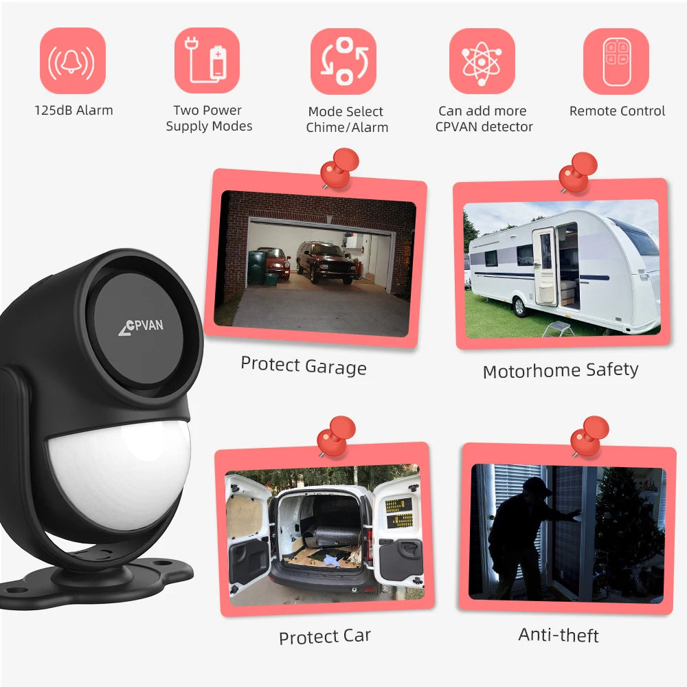 CPVAN Wireless Motion Sensor Alarm with 8m Detection and 125dB Siren
