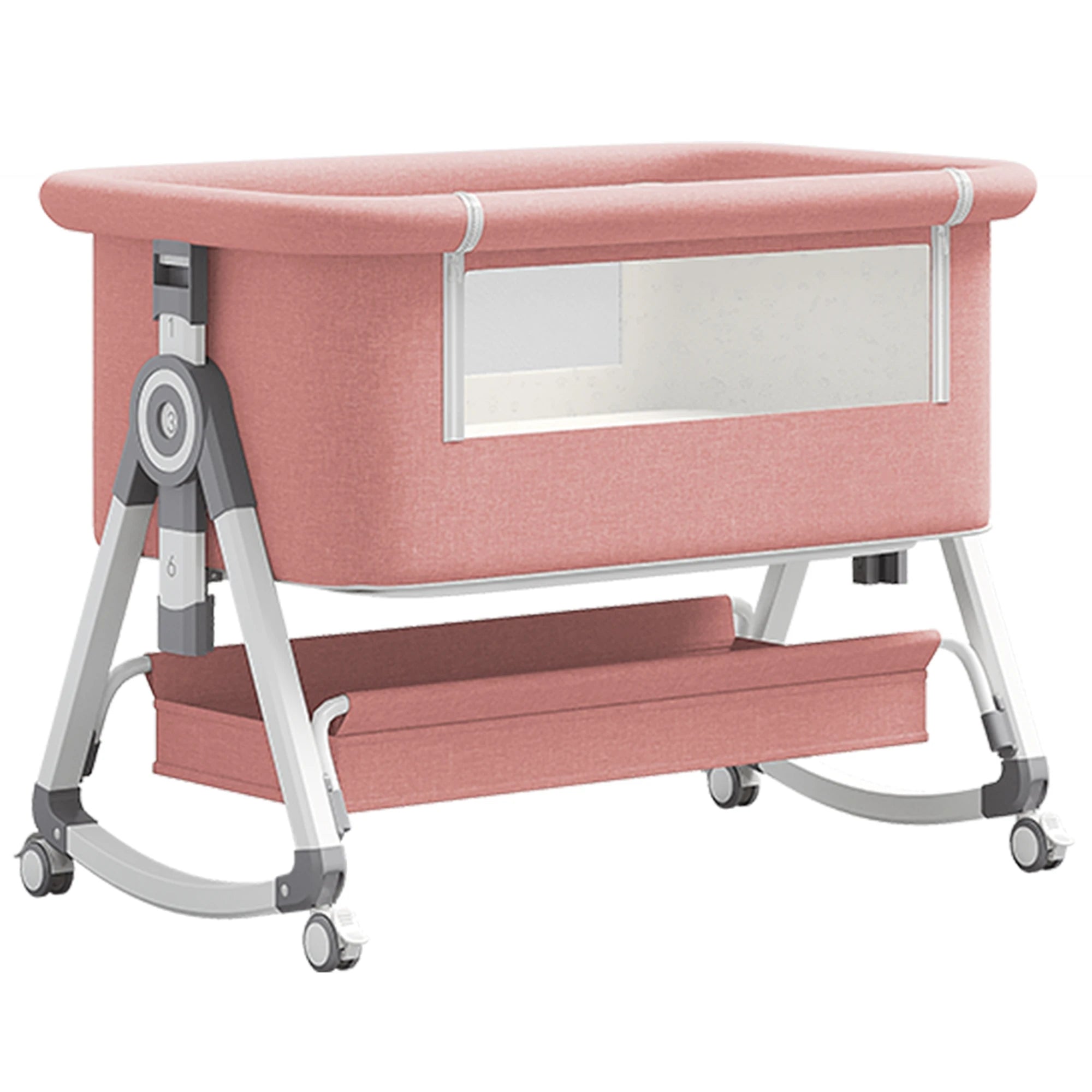 5-in-1 Baby Crib with Adjustable Height, Rocking Mode, Mosquito Net and Storage