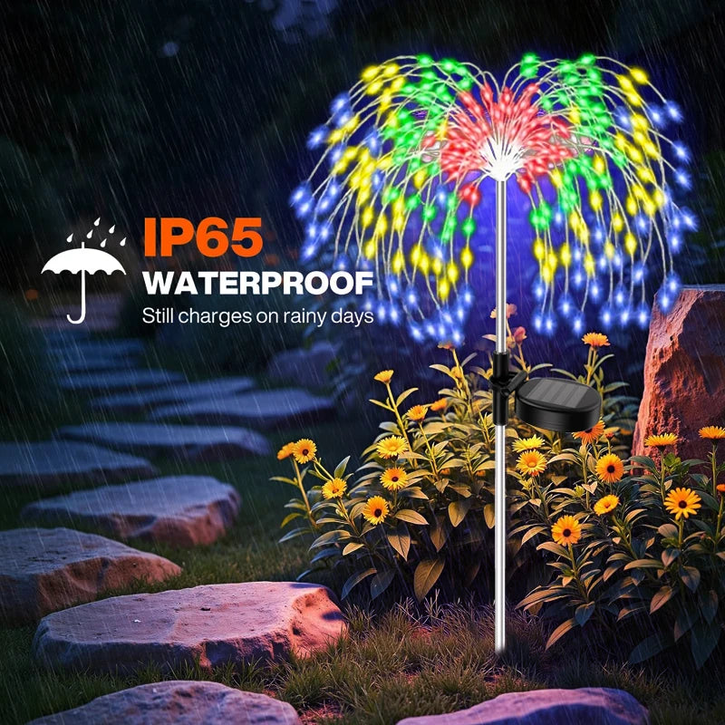 Luci solari da giardino a effetto fuochi d'artificio, 200 LED, per vialetti, strade, prati e giardini all'aperto