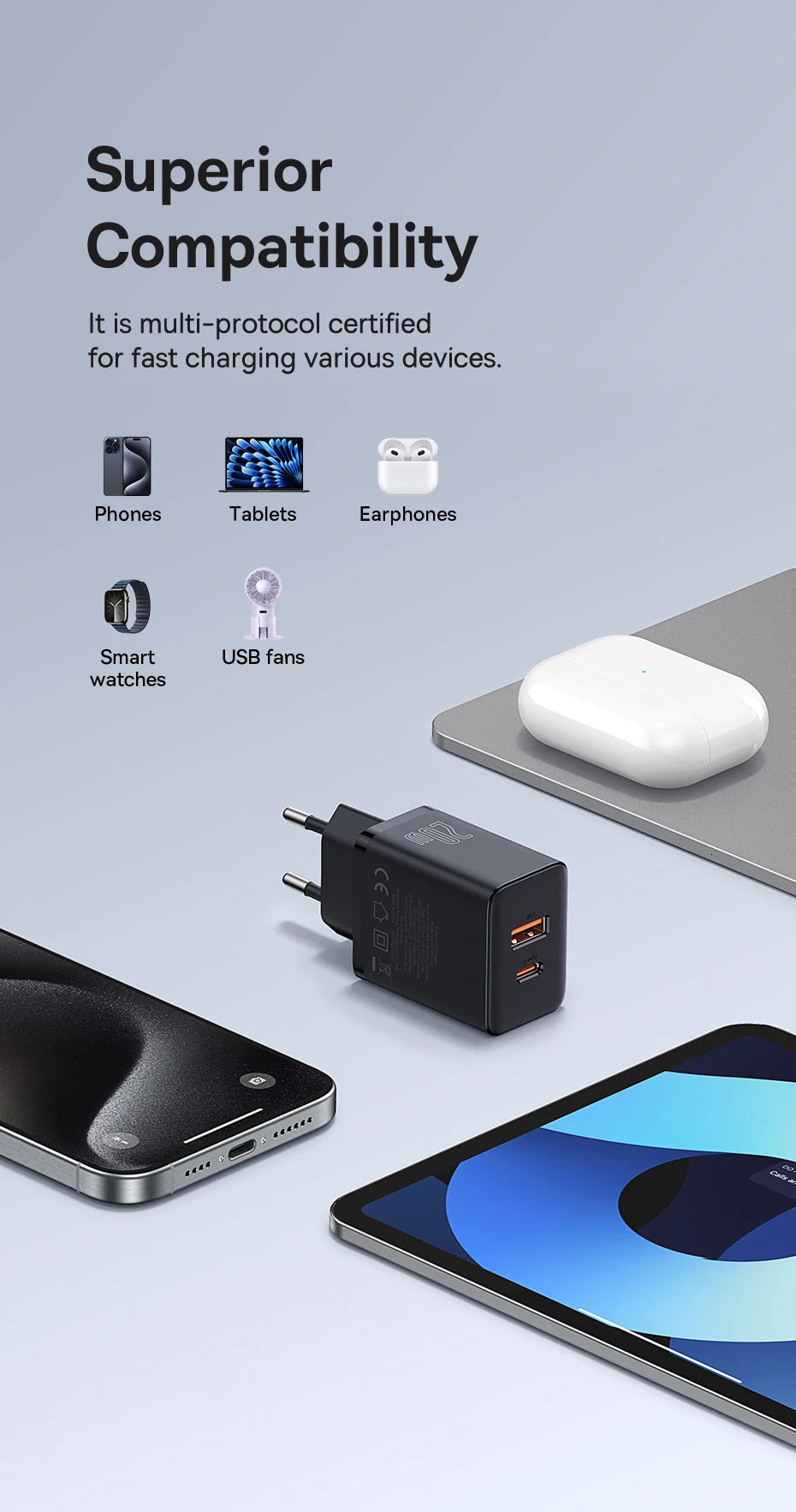 Baseus 20W USB Şarj Cihazı Çift Hızlı Şarj Girişli