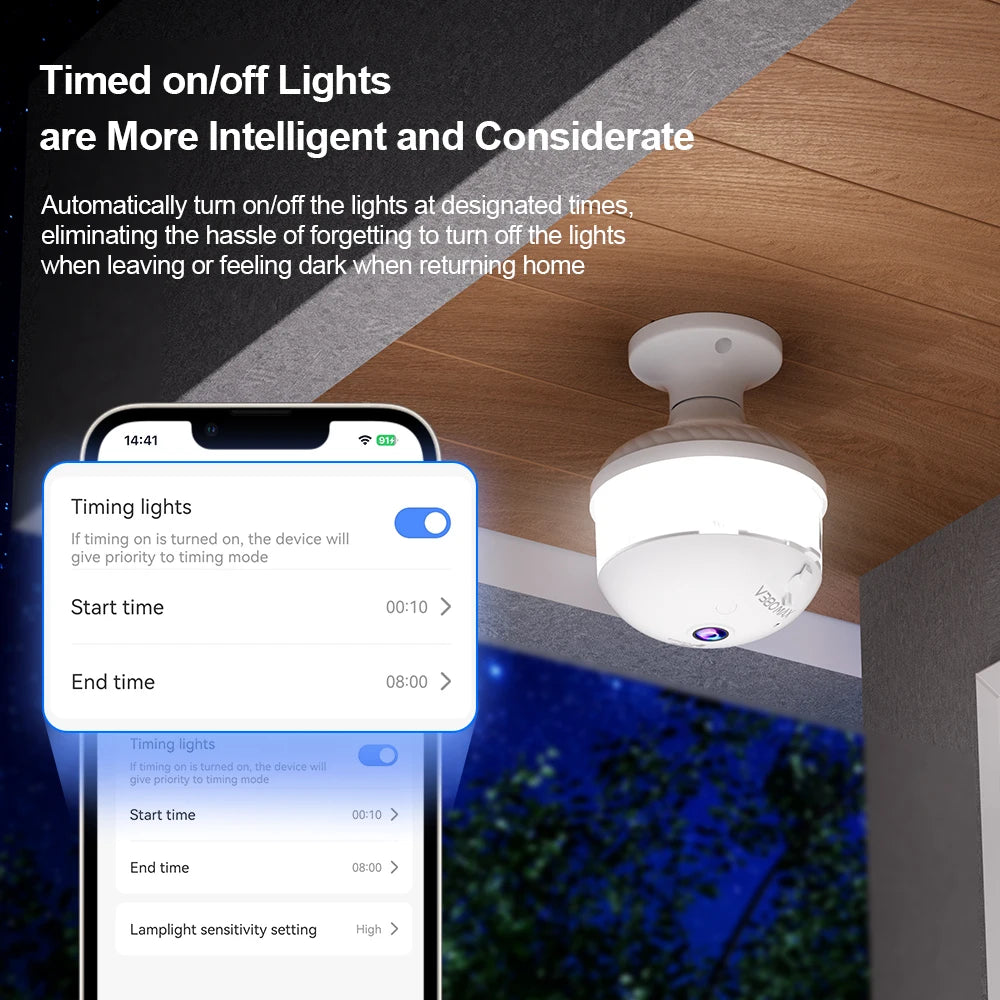 2K WiFi Home Light Bulb Camera Light Bulb Camera 360 degree Panoramic IP Camera Full Color Night Vision