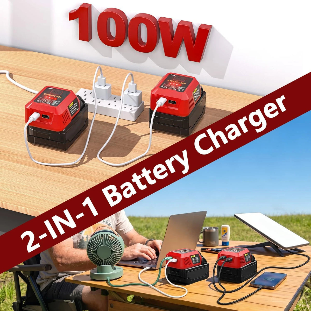 100-W-USB-C-Ladegerät für Milwaukee-18-V-Akkus - Netzteil mit USB-A