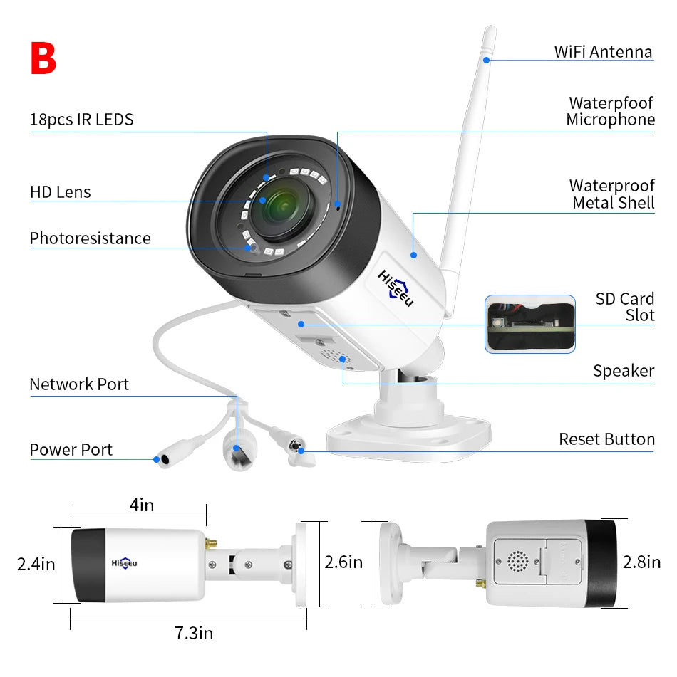 Wireless IP Security Camera 3MP Waterproof WiFi Bullet Camera
