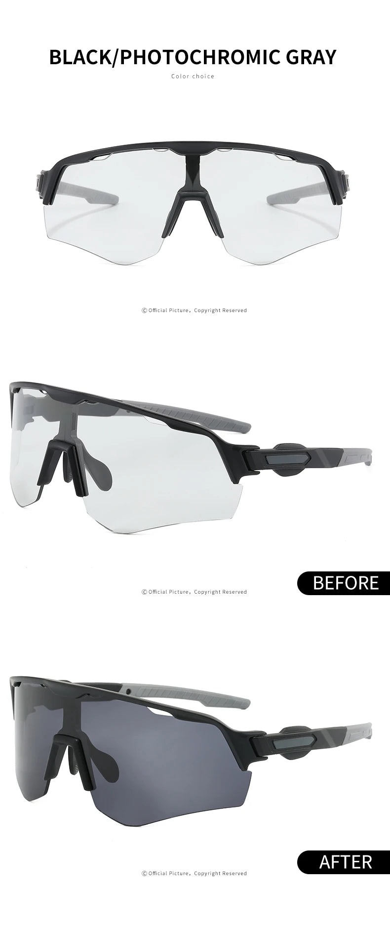 SEAMETAL Photochromic Sunglasses Anti-Glare Polarized Sun Glasses Anti-UV Eyeglasses Day/Night Driving Goggles Non-Slip Nose Pad