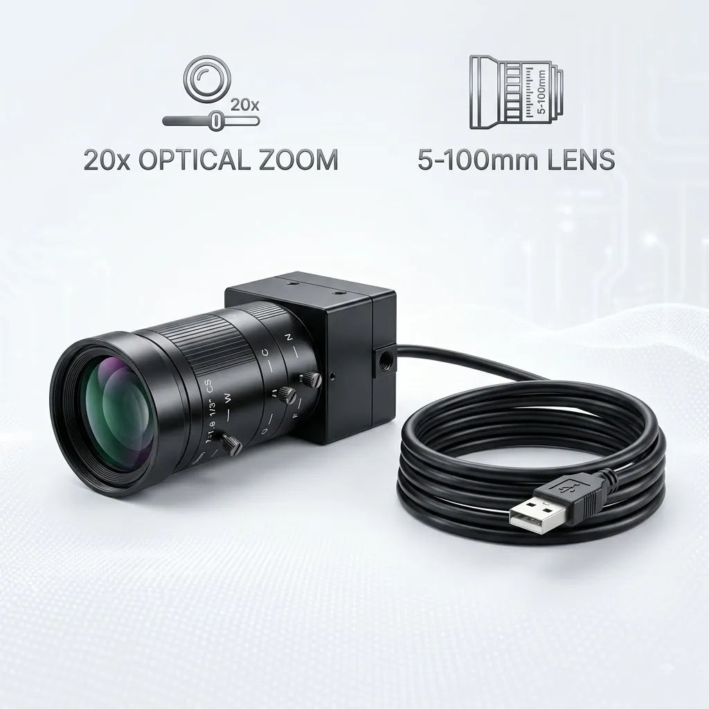 Caméra USB industrielle avec options d’objectif à zoom manuel