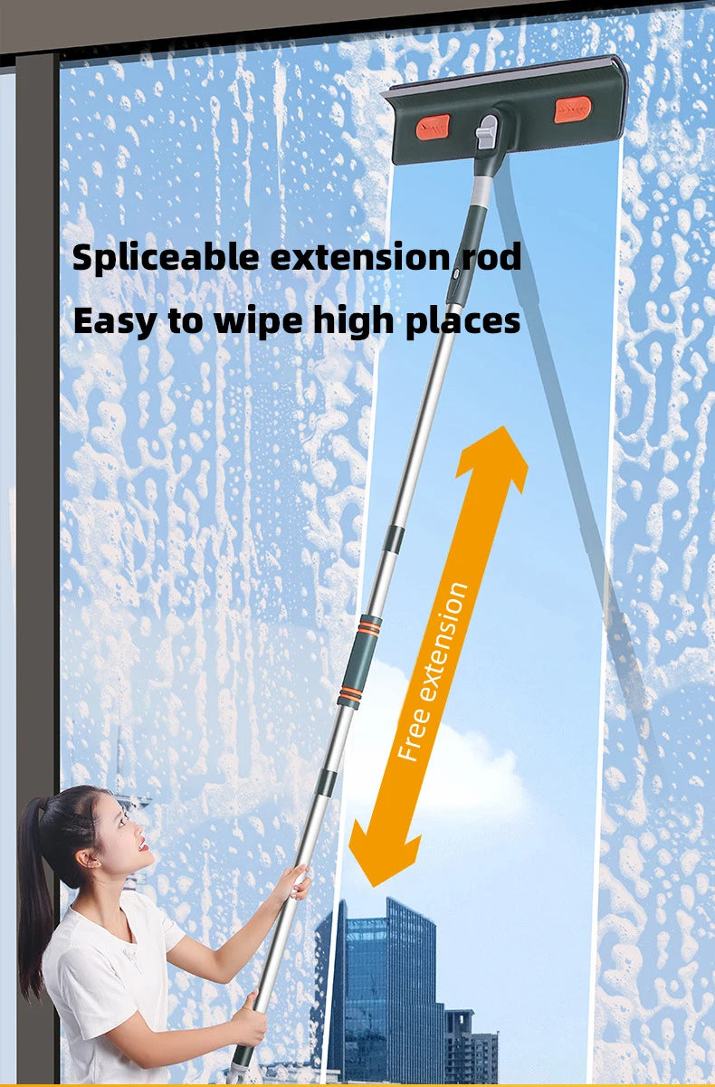 72-226CM Extended Window Cleaning Tool Glass Cleaner Mop with Silicone Scraper Window Cleaning Brush Household Cleaning Tools 