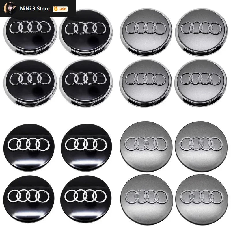 Капачки за центъра на джантите AUDI 4 бр./комплект 60 мм 61 мм 68 мм 69 мм 135 мм Стайлинг за кола Емблема за A3 A4 A5 A6 A7 A8 S4 Автоаксесоари