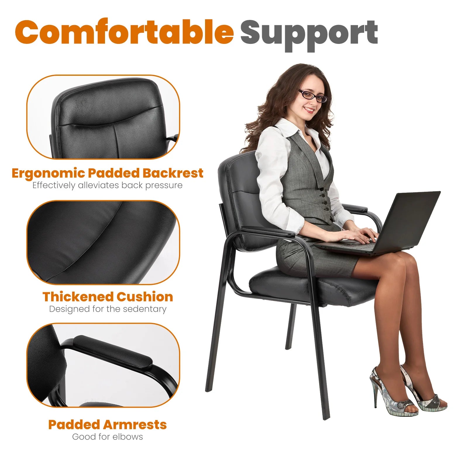 PU Leather Office Guest Chair with Metal Frame and Cushion