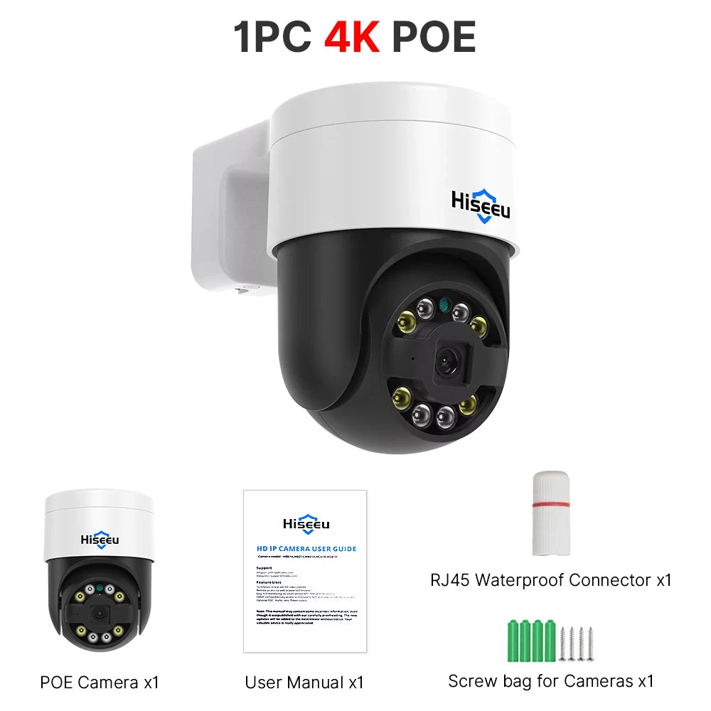 4K 8MP PoE PTZ IP Camera with Full Color Night Vision and Two-Way Audio