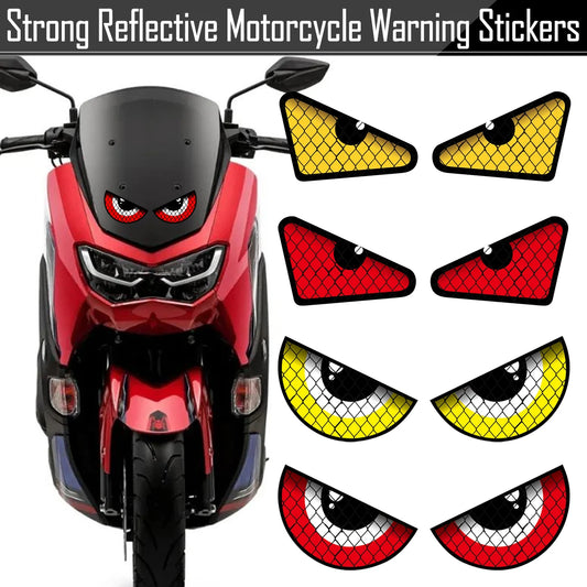 Grin Eyes Reflective Motorcycle Safety Warning Stickers Decor Moto Bike Scooter Body Windshield Helmet Tailbox Decal Accessories