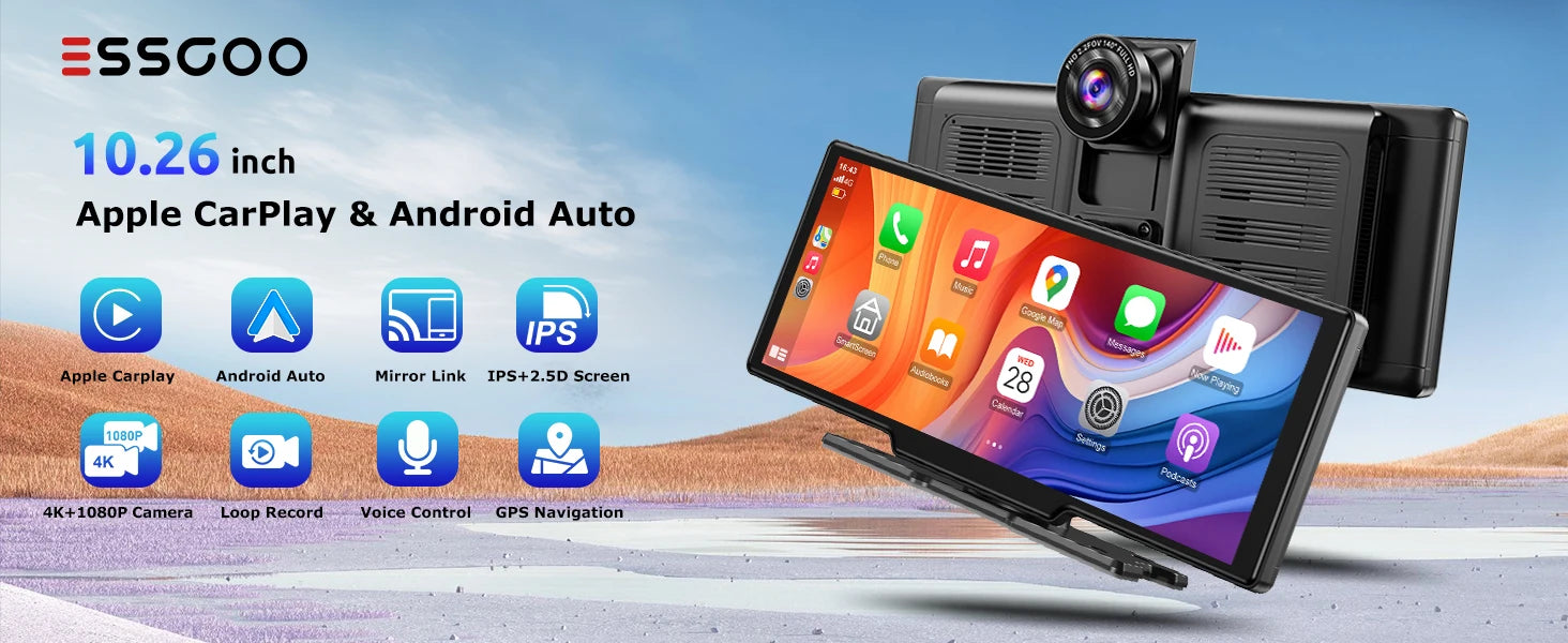 10.26" 4K Dash Cam Car Stereo with Wireless CarPlay
