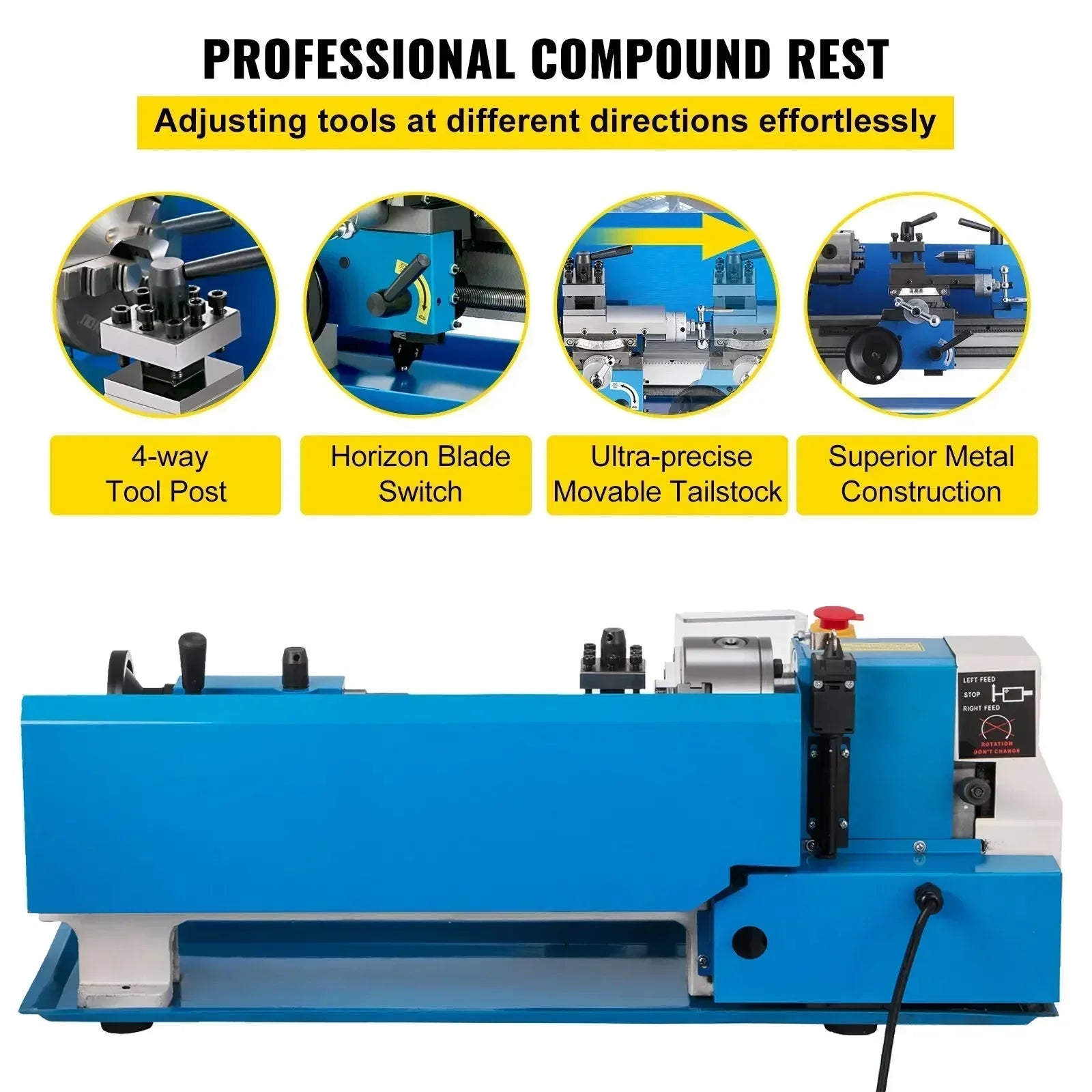 7x14 Inch Mini Metal Lathe 550W Variable Speed 50–2500 RPM