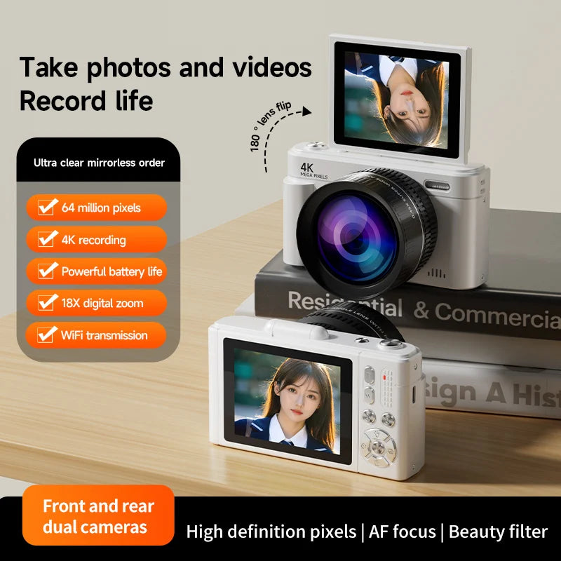 4K 64MP Retro Compact Digital Camera with 18X Zoom