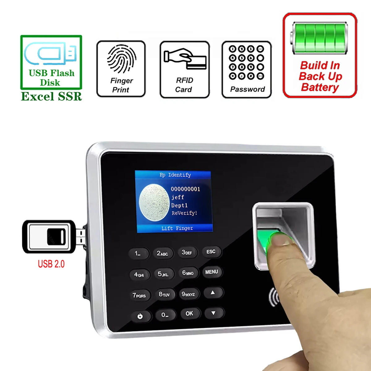 C302 Fingerprint Attendance Clock with Backup Battery