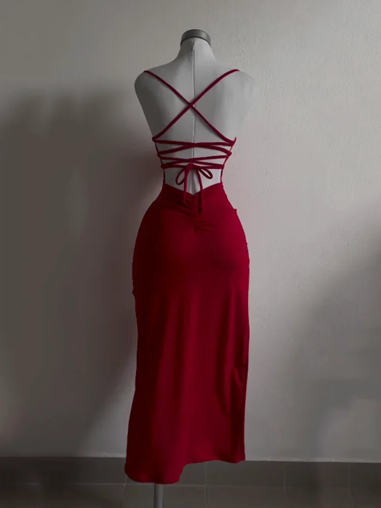 2025 explosive new dress summer high sensibility halter strap Spice Girl bag hip dress 