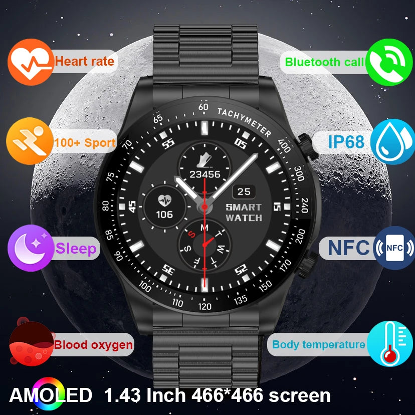 Men’s Smartwatch with AMOLED Display, Bluetooth Call & Fitness Tracking
