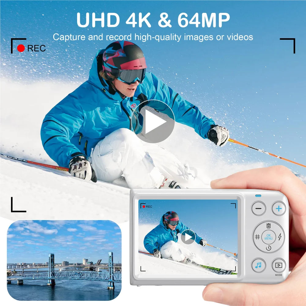 KOMERY 4K 64MP Digital Camera with 18X Zoom and Autofocus