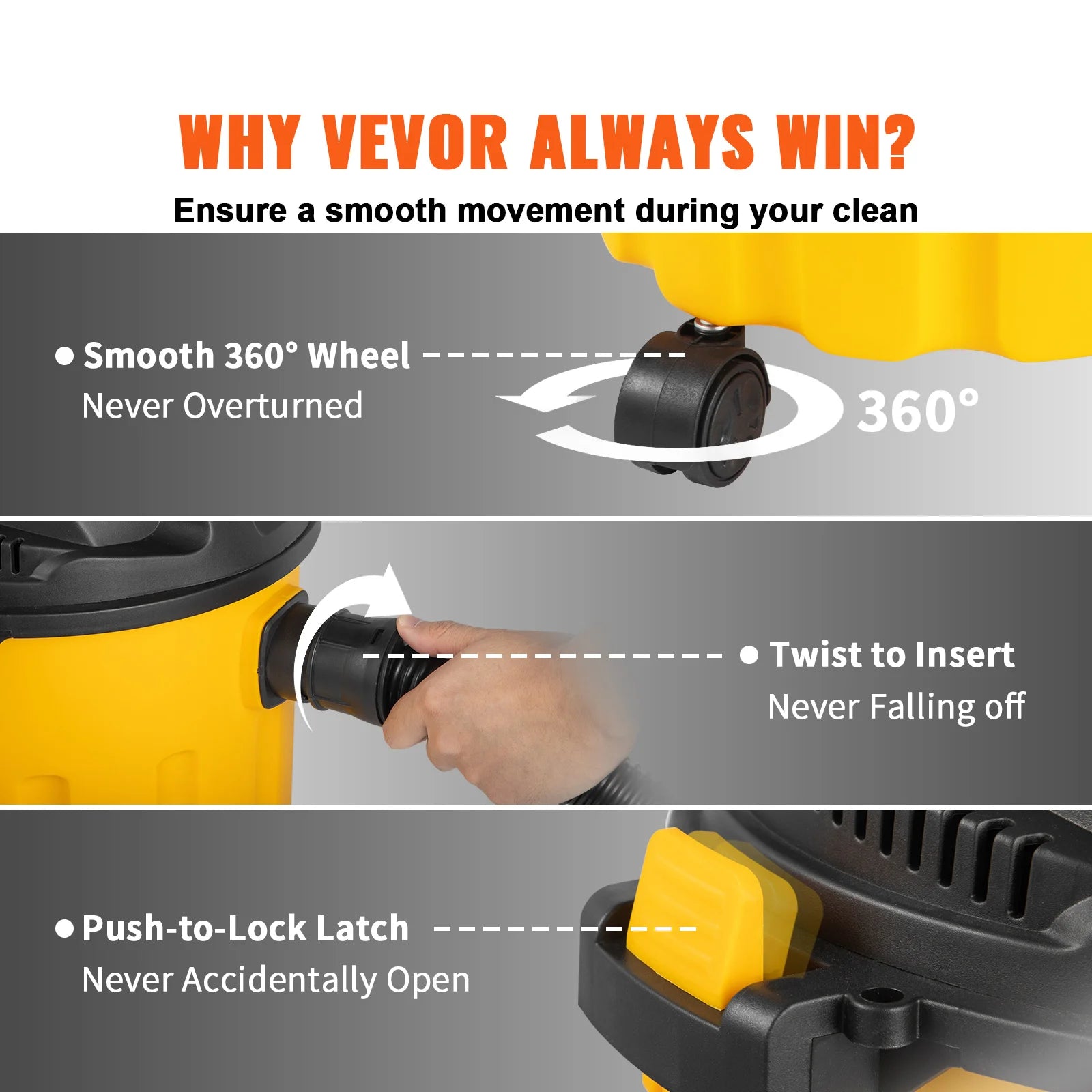 Wet Dry Shop Vacuum 2.6 Gallon 2.5HP Portable 3-in-1 Cleaner