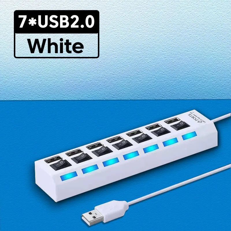7 port USB 2.0 hub egyedi kapcsolókkal