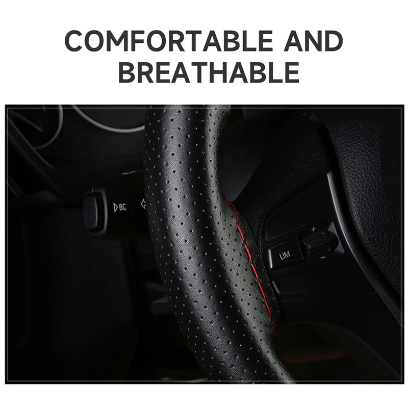 SEAMETAL Cowhide Steering Wheel Cover Soft Leather Steering Cover Wear-Resistant Anti Scratch Steer Wheel Protector for 37-39cm