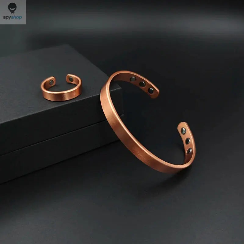 Simple Jewelry Set Pure Copper Bracelet Rings Cuff Magnetic Bangles For Women Men Arthritis Health Solid Copper Jewelry 
